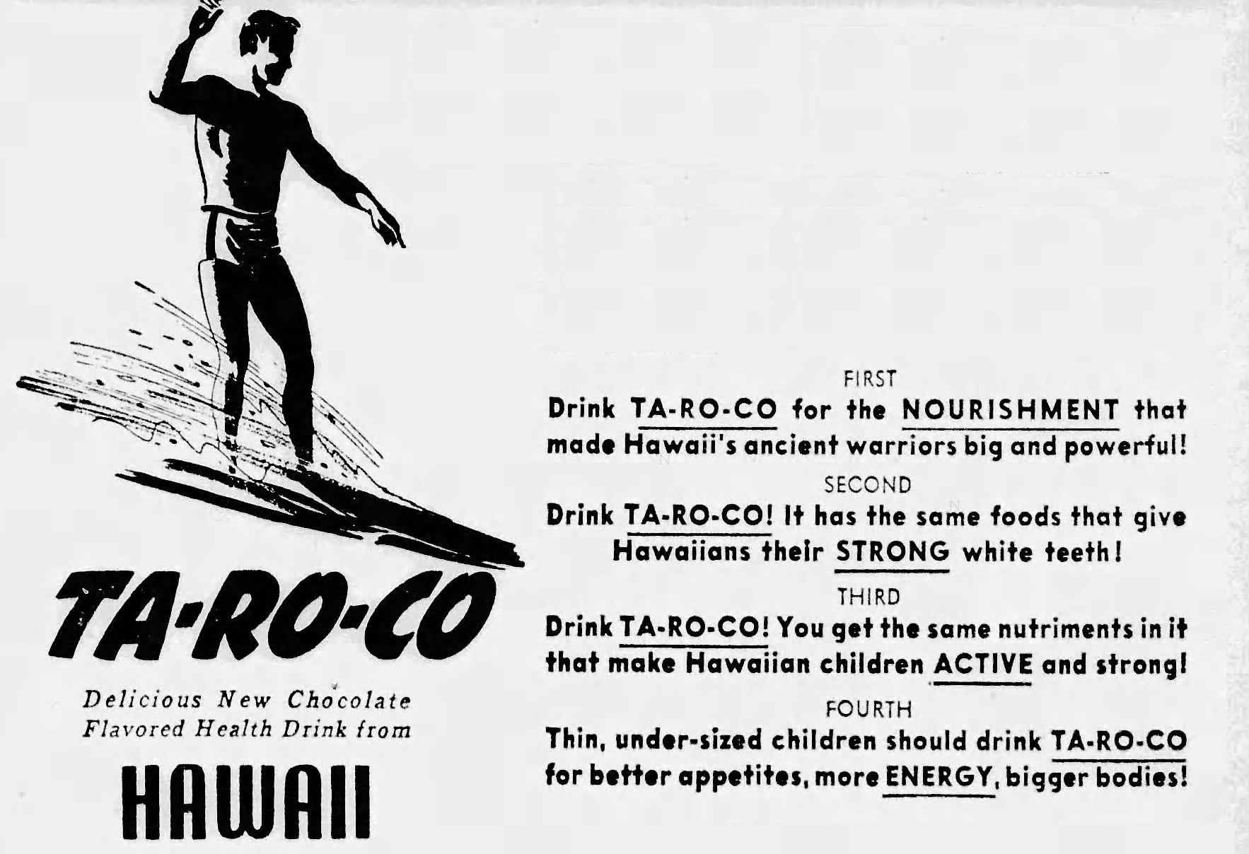 Detail of an ad for the drink Taroco, from the Pasadena Star-News of November 28, 1938. Click to enlarge.